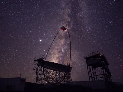 LST-1 during commissioning with the Galactic center in the background.